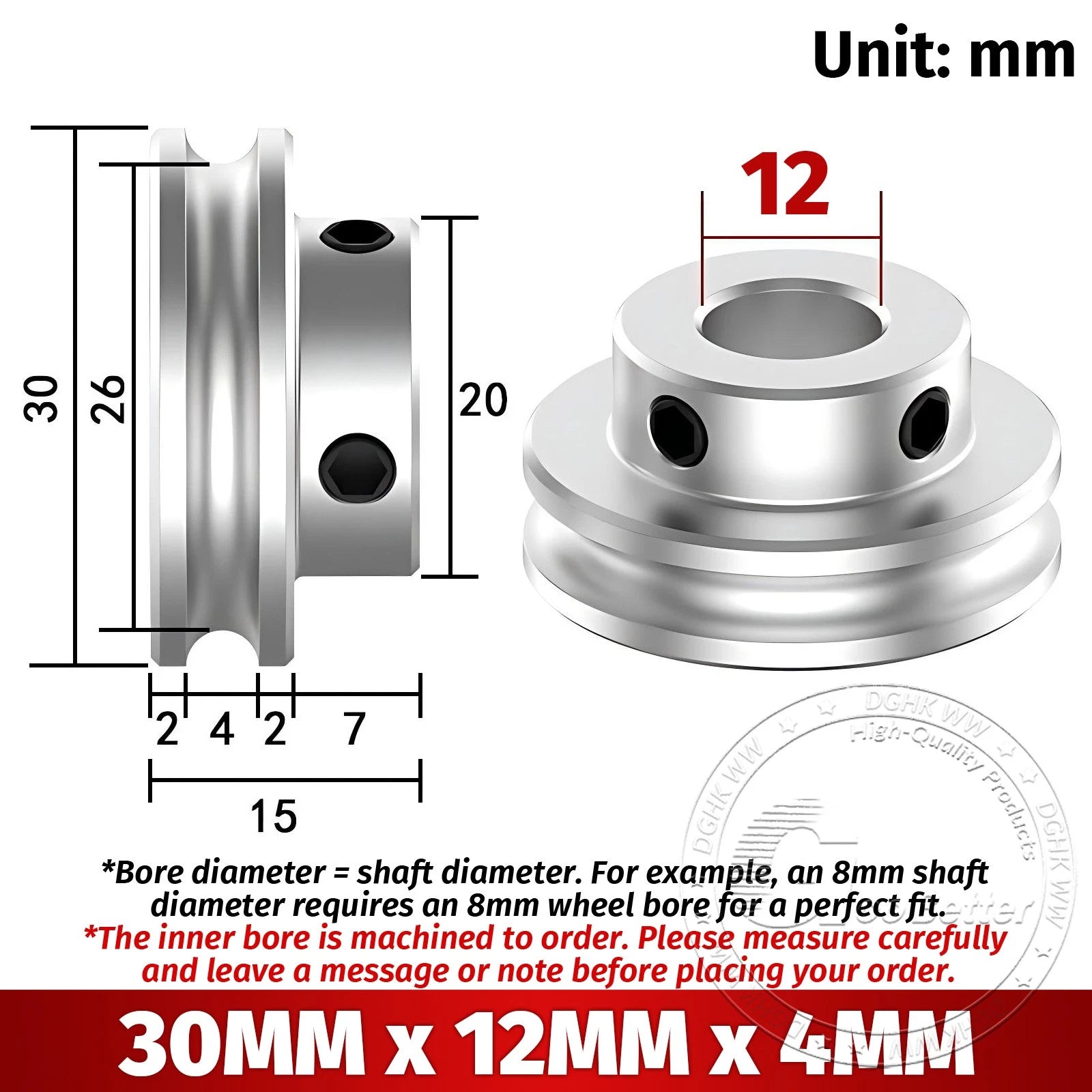 V Grooved Pulley Aluminum Round Belt Pulleys For 4mm Width Belt OD 20/30/40/50mm