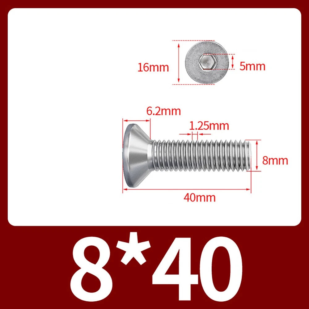 M8 M10 Countersunk Socket Head Screws – 304 Stainless Steel A2, Fully Threaded, 10–150mm