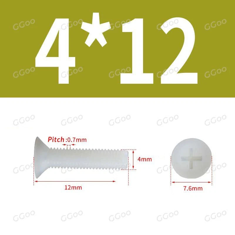 White Nylon Phillips Flat Head Machine Screws DIN 965 — M2.5 M3 M4 M5 M6 M8