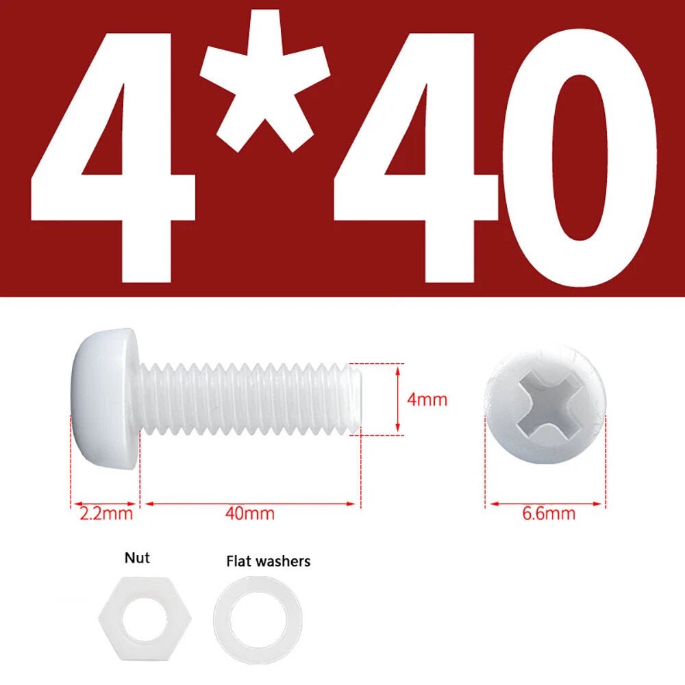 M4 M5 Nylon Phillips Pan Head Machine Screws with Hex Nuts and Flat Washers – White & Black - HomeDIYer