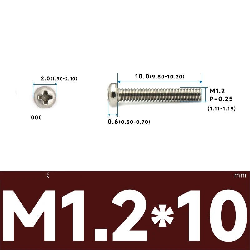 M1–M2.5 Pan Head Phillips Machine Screws – A2 Stainless Steel (304), Fully Threaded - HomeDIYer
