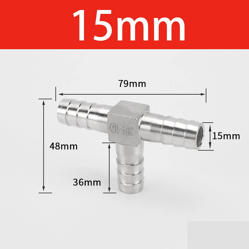 Stainless Steel T Joiner Various Piece Fuel Hose Gas Joiner Tee Connector 6-41mm