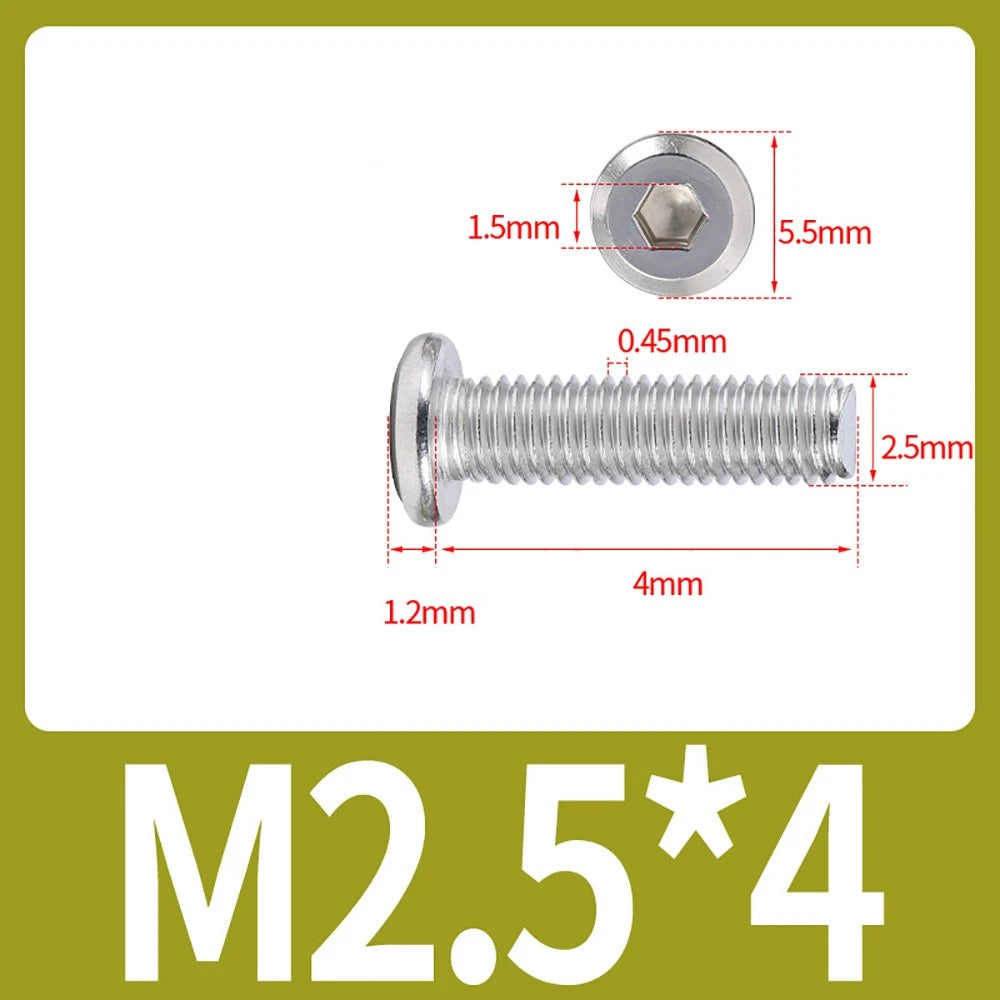 M2 M3 M4 Flat Round Head Hex Socket Screws – A2 Stainless Steel, Fully Threaded (3–50mm)