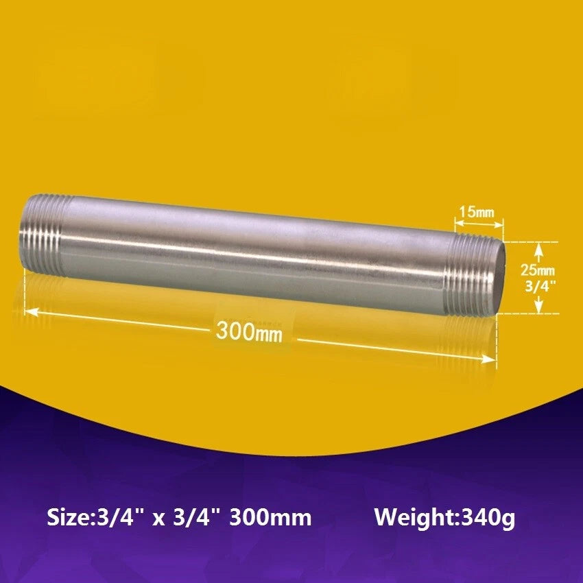 Stainless Steel BSP Male Threaded Double Nipple Pipe Extension Fitting | 1/2" 3/4" 1"