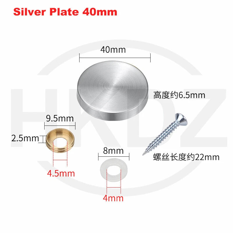Stainless Steel Mirror Screw Cover Caps – Decorative Disc Plates for Glass, Mirrors & Furniture (16-50mm, Flat/Dome, Silver/Gold/Black/Rose Gold)