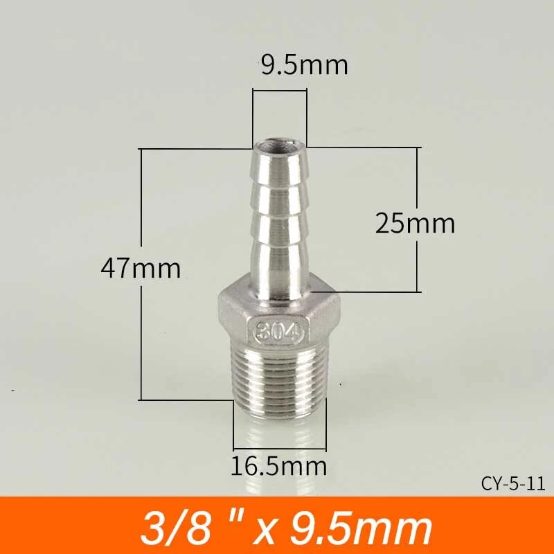 Stainless Steel BSP Male Thread x Barb Hose Tail Connector | 1/8" to 4"