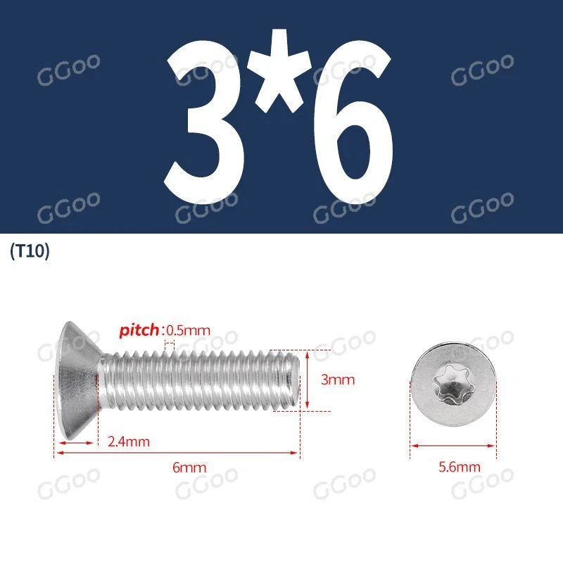 A2 Stainless Steel Torx Countersunk Flat Head Machine Screws M2 M2.5 M3 M4 M5 M6 M8 DIN 965 — 4mm to 60mm