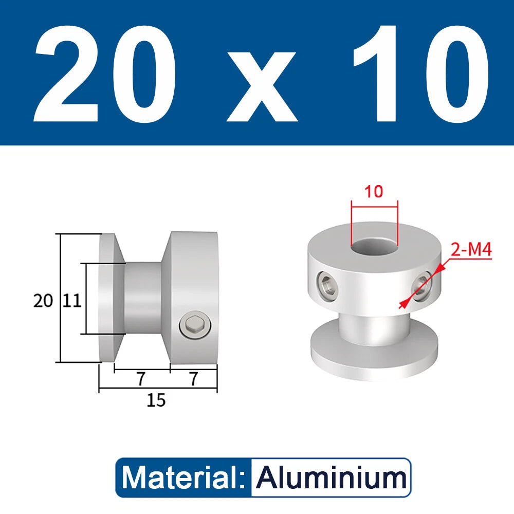 OD 20mm-100mm Aluminium V-Groove Pulley With Fixed Screw for 5mm/6mm Width Belt