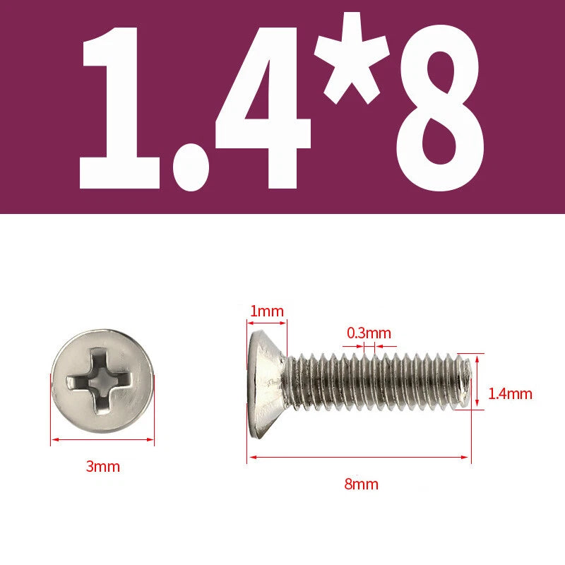 Phillips Machine Screws Countersunk Nickel Plated Steel DIN 965 Flat Head M1~M6