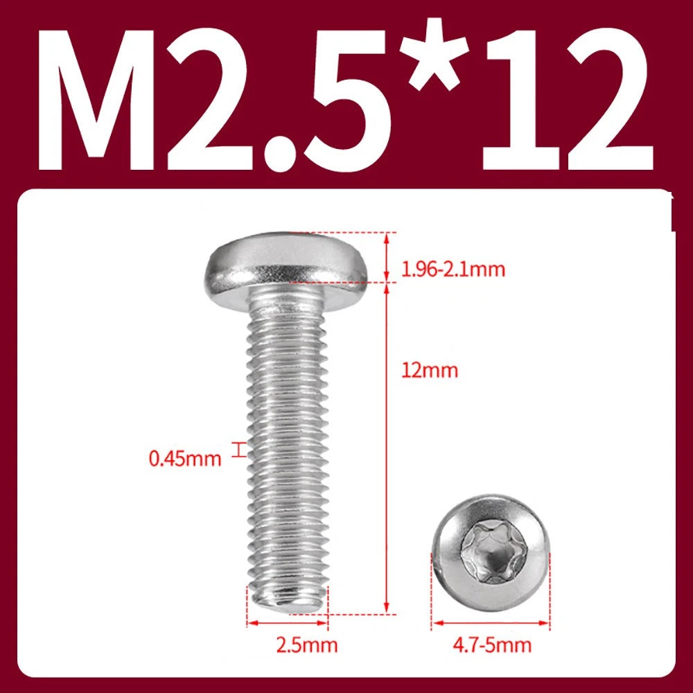 M2–M10 A2 Stainless Steel Torx Button Head Machine Screws, With or Without Column, Pack of 5