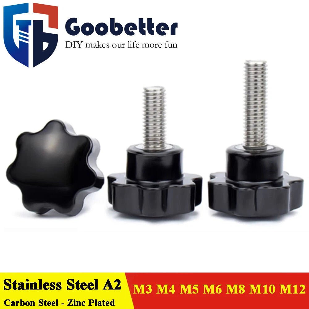 Stainless Thumb Screws Hand Knob Grip Bolts Black Plastic Hexalobular Star Head - HomeDIYer