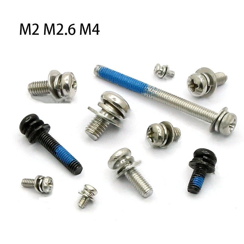 M2 M2.6 M4 Phillips Pan Head Machine Screws with Built - In Washer — Carbon Steel, Nickel / Black / Colored Zinc - HomeDIYer
