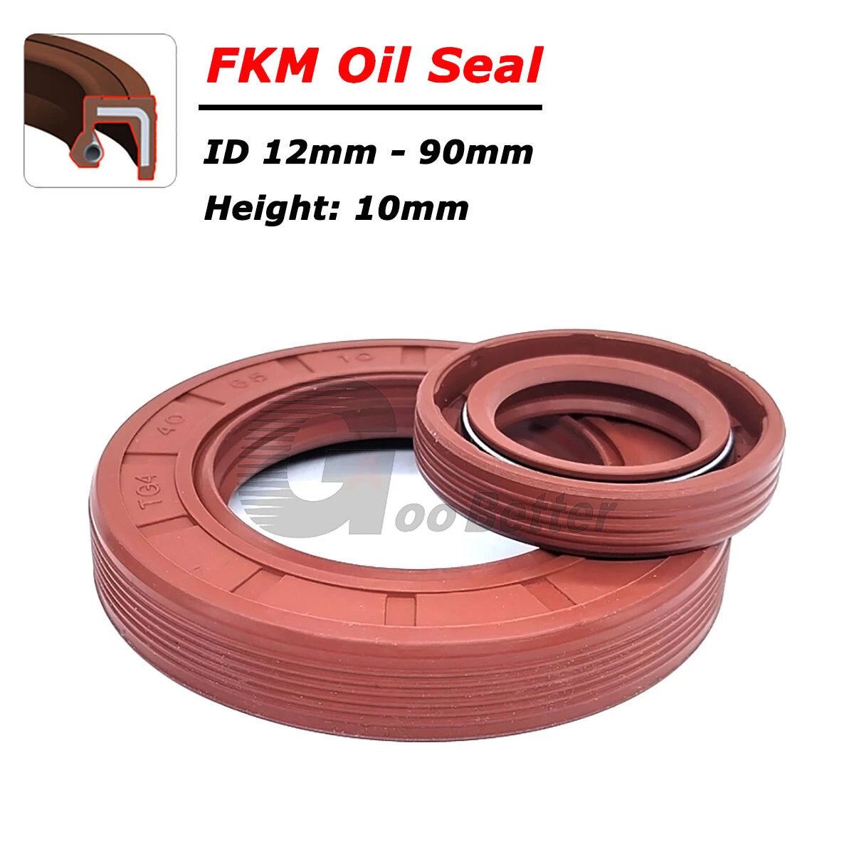 TC Skeleton Oil Seal FKM Double Lip Rotary Shaft Seal — 10mm Height, ID 12–90mm