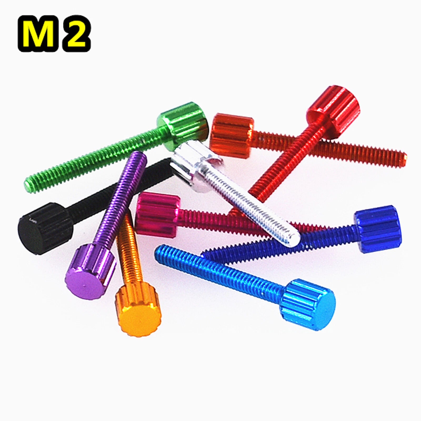 M2 Knurled Thumb Screws — 6061 Aluminum Alloy, Colored Round Hand Grip Knob Bolts