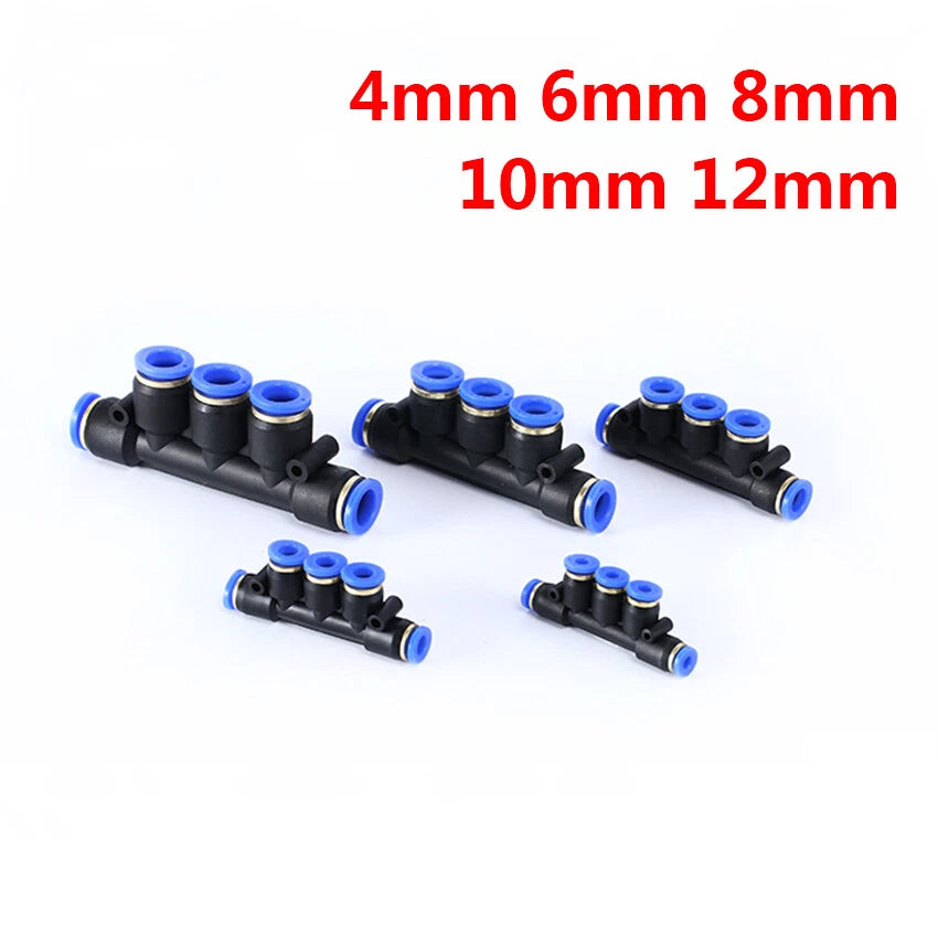Pneumatic 5-Way Push-In Fitting Manifold | Air Tube Connector 4 6 8 10 12mm