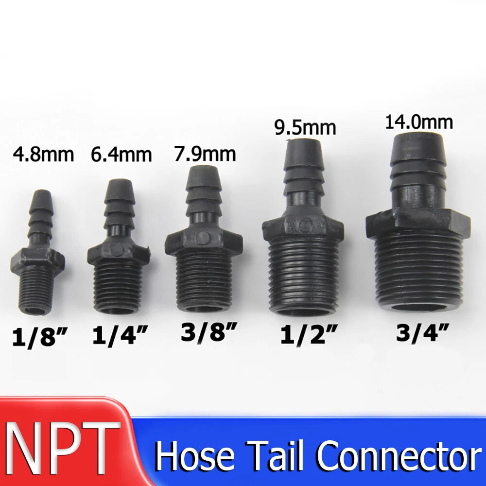 Male NPT Plastic Hose Barb Fitting — Straight Hosetail Connector