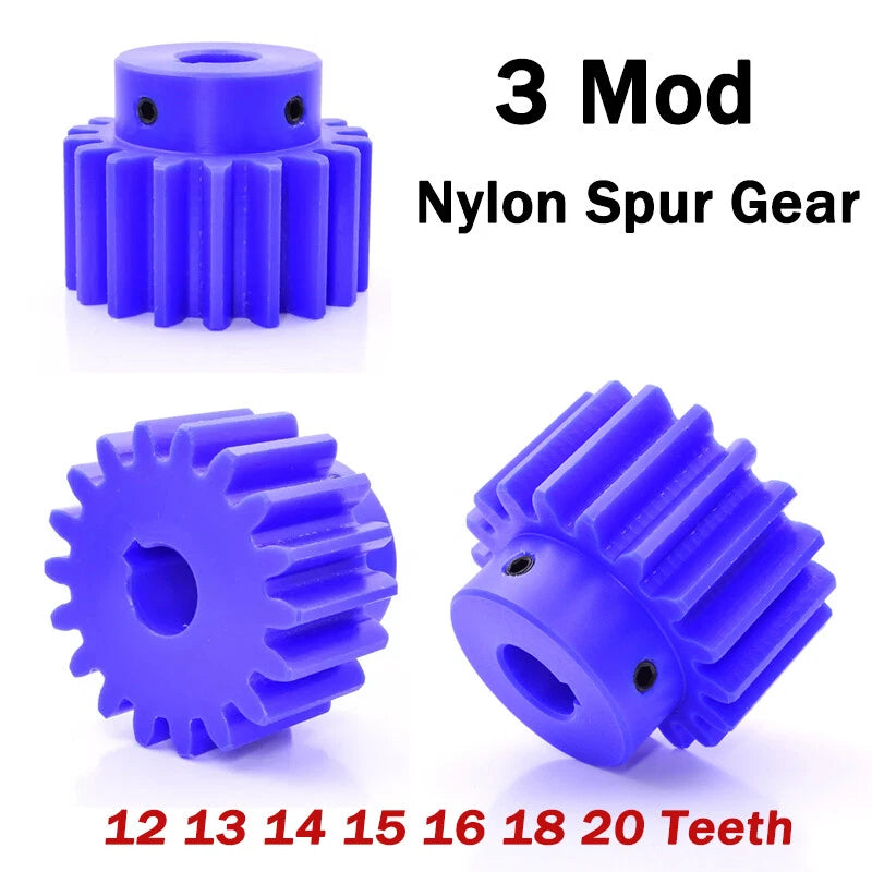 3 Mod Blue Nylon Spur Gear with Step 12-20 Teeth 14-30mm Bore Pinion Motor Gear
