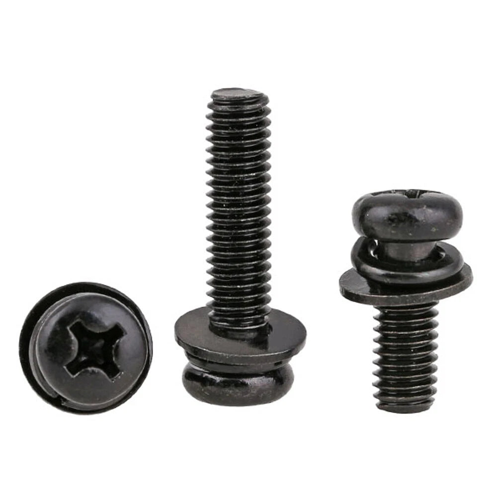 Phillips Pan Head Machine SEM Screws with Spring & Flat Washer | M2.5–M6 Carbon Steel