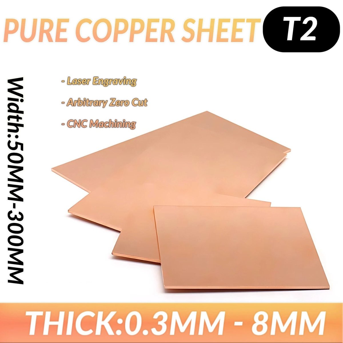 T2 Pure Copper Plate/Sheet Copper Block Laser Cut Many Sizes 0.5mm to 8mm Thick - HomeDIYer