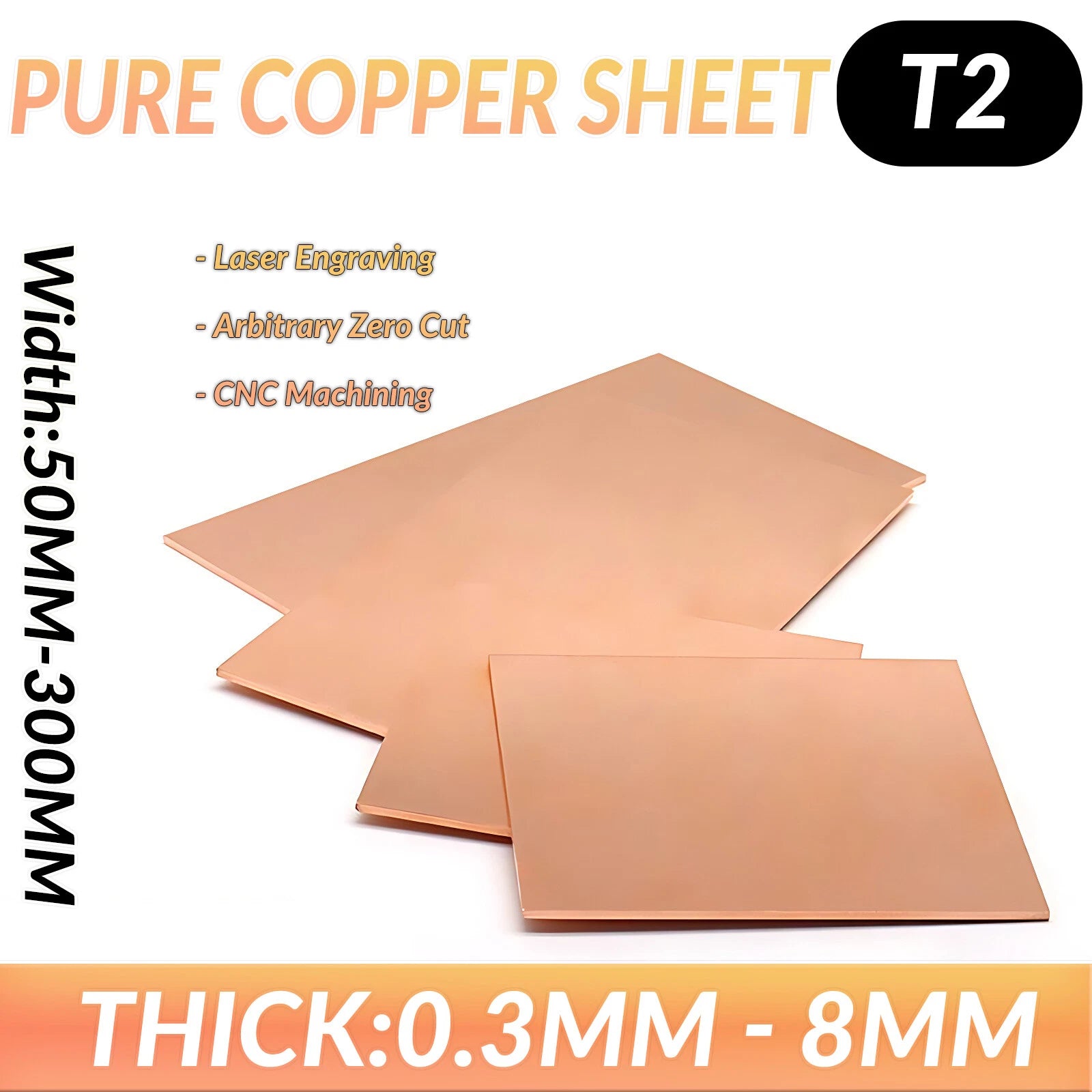 T2 Pure Copper Plate/Sheet Copper Block Laser Cut Many Sizes 0.5mm to 8mm Thick