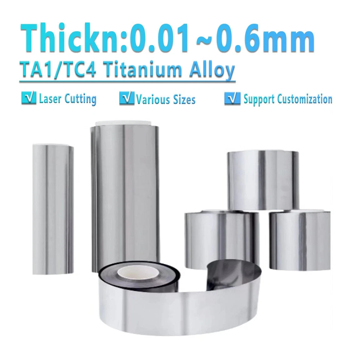 Titanium Foil Plate Sheet TA1/TC4 0.01mm~0.6mm Thick Metal Sheet Foil Band Roll