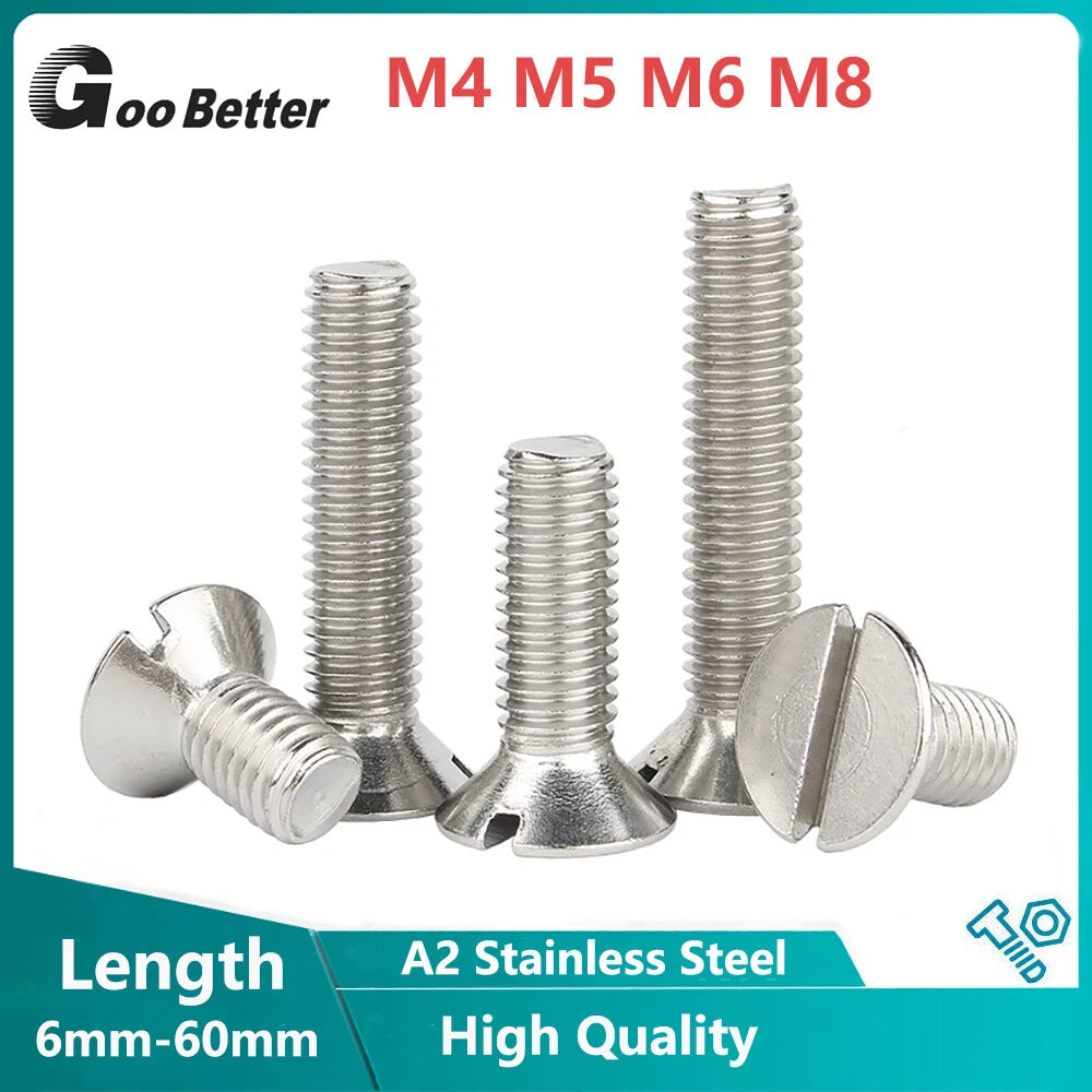Slotted Countersunk Head Machine Screws – M4 M5 M6 M8 A2 Stainless Steel (304)