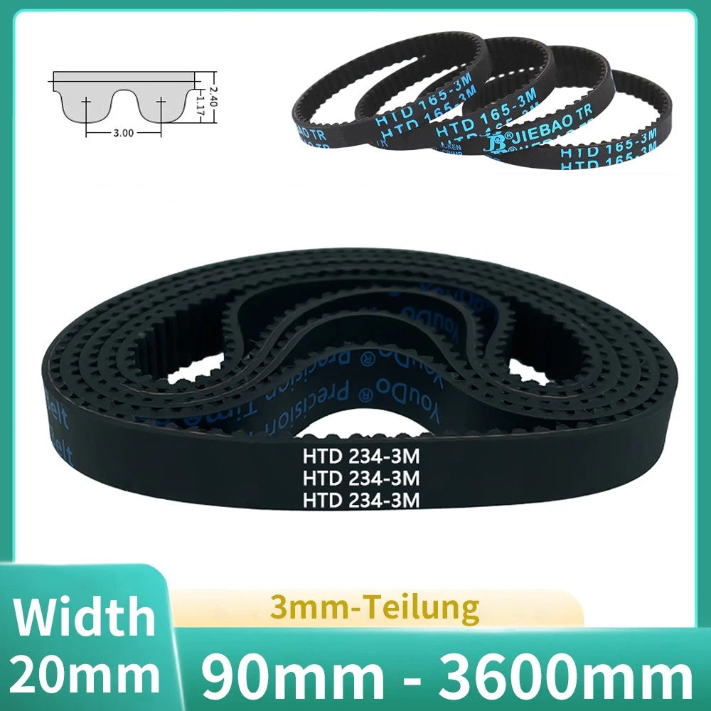 HTD 3M Timing Belt — 3mm Pitch, 20mm Wide, Closed Loop (90mm–3600mm)