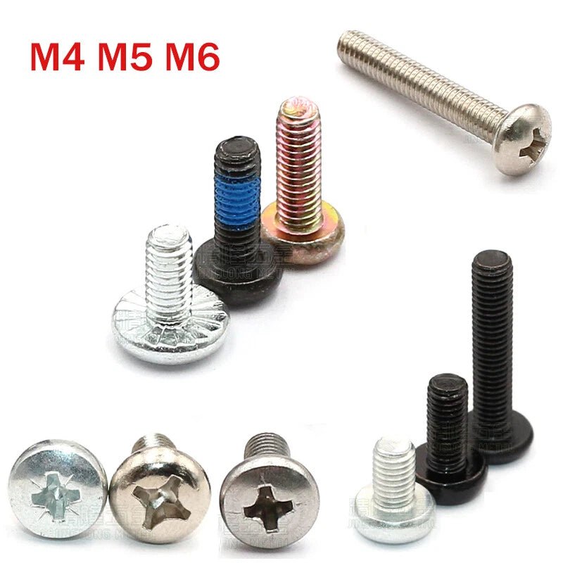 M4 M5 M6 Phillips Round Pan Head Machine Screws – Carbon Steel, Multiple Finishes, 5–45mm Lengths - HomeDIYer