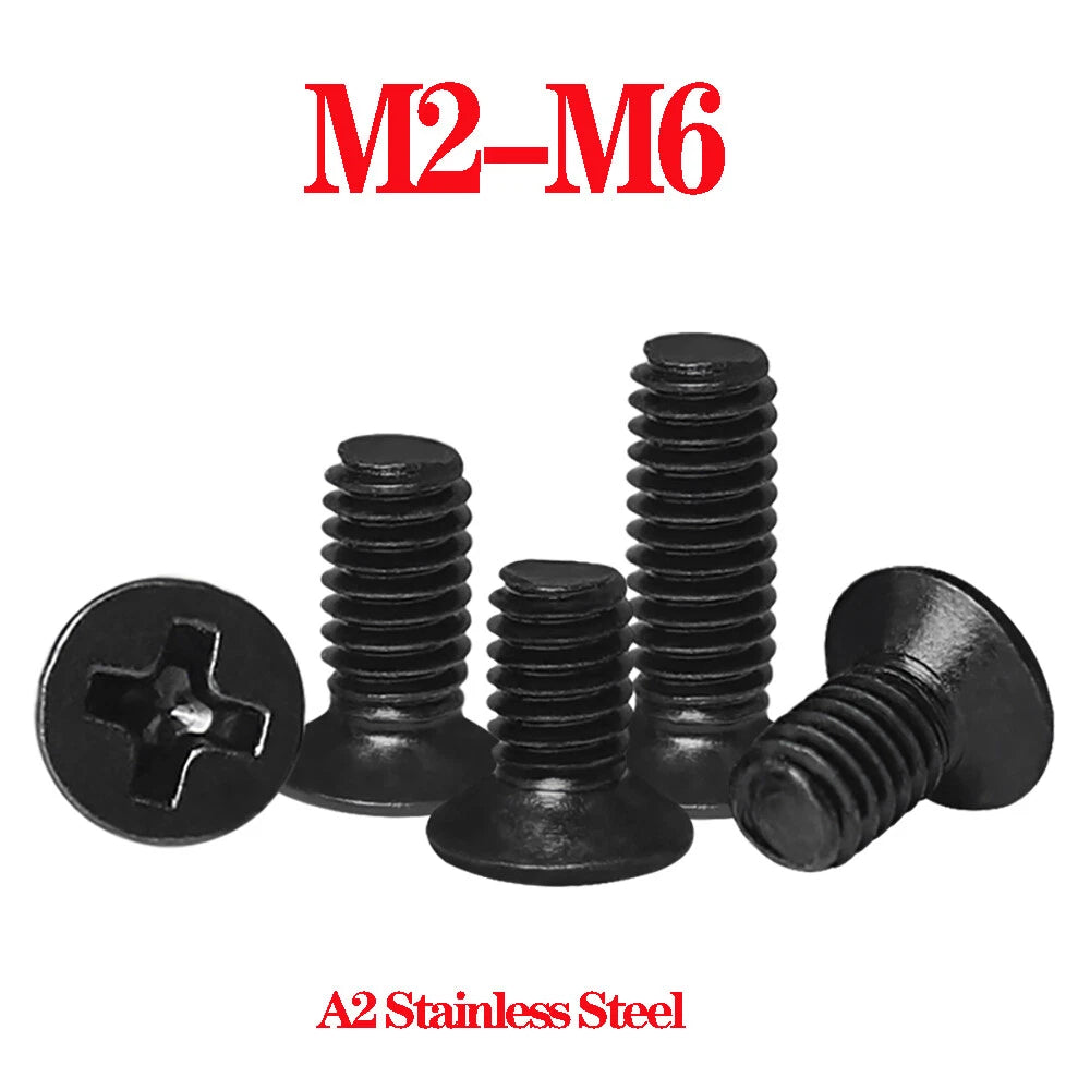 A2 Stainless Steel Phillips Flat Head Machine Screws M2 M2.5 M3 M4 M5 M6 — Countersunk Bolts