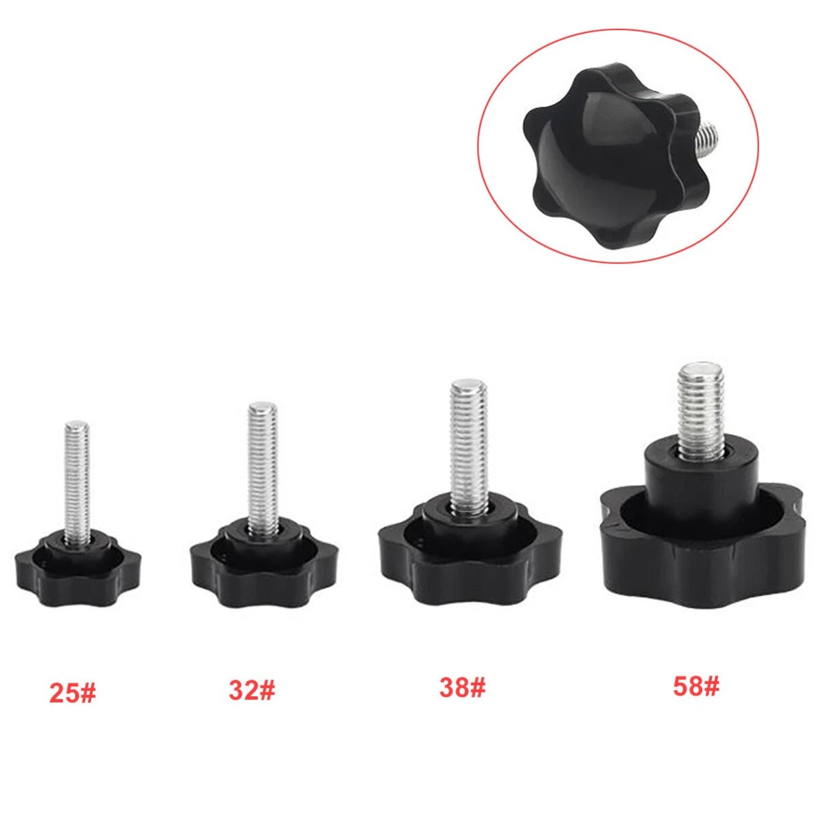 M4–M12 Black Plastic Six‑Petal Flower Thumb Screws – Hand Grip Knob Bolts (25–58mm Head) - HomeDIYer
