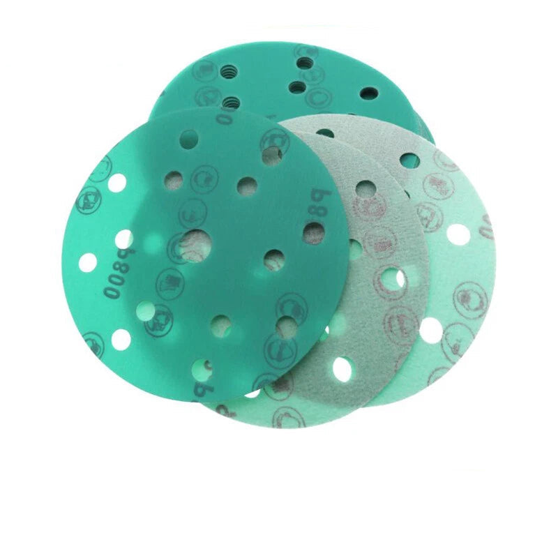 6" 150mm 15 Hole Polyester Film Green Sandpaper Wet Dry Sanding Discs P60-P2000