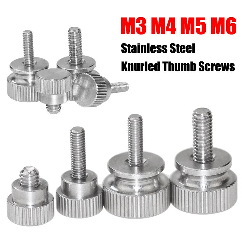 M3 M4 M5 M6 Knurled Thumb Screws Stainless Steel Hand Grip Knob Bolt φ9/13/16mm