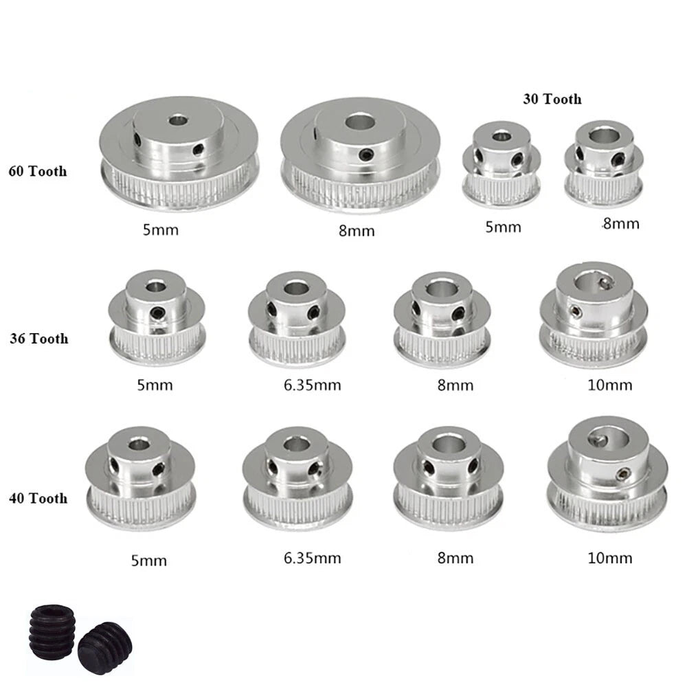 GT2 6mm Aluminium Timing Belt Smooth Tooth Idler Drive Pulley 30/36/40/48/60T