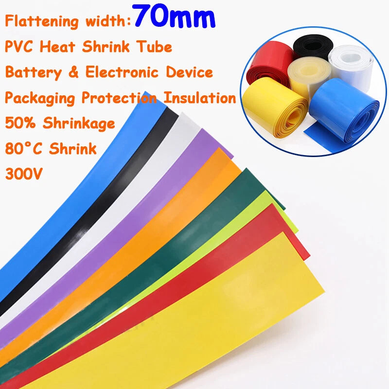 2:1 PVC Heat Shrink Tubing | 44mm Diameter | 0.1mm Wall | 300V | Multi-Color