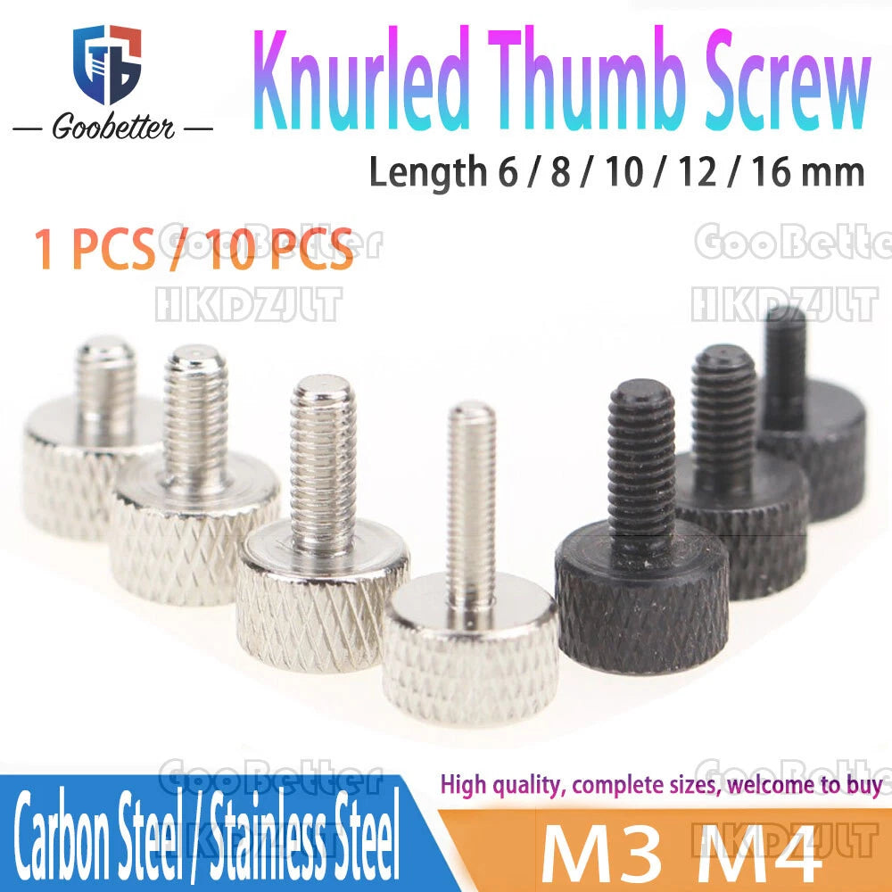 Knurled Thumb Screws M3 M4 | Carbon Steel & Stainless Steel | Hand-Tighten Grip Knob Bolts