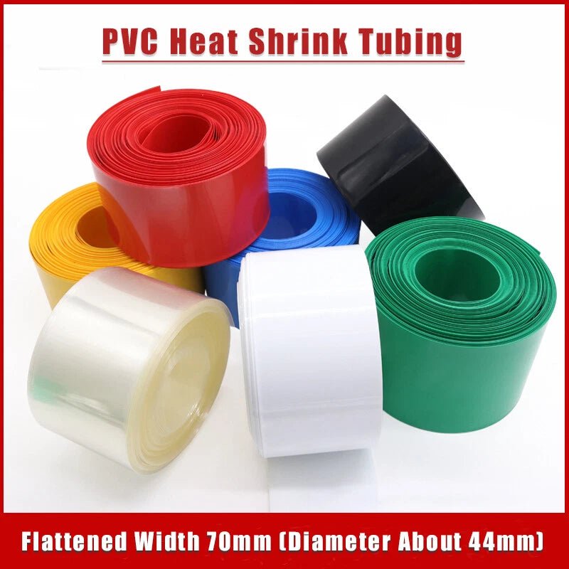 70mm PVC Heat Shrink Tubing for Battery Packs — 8 Colors, 1–30M - HomeDIYer
