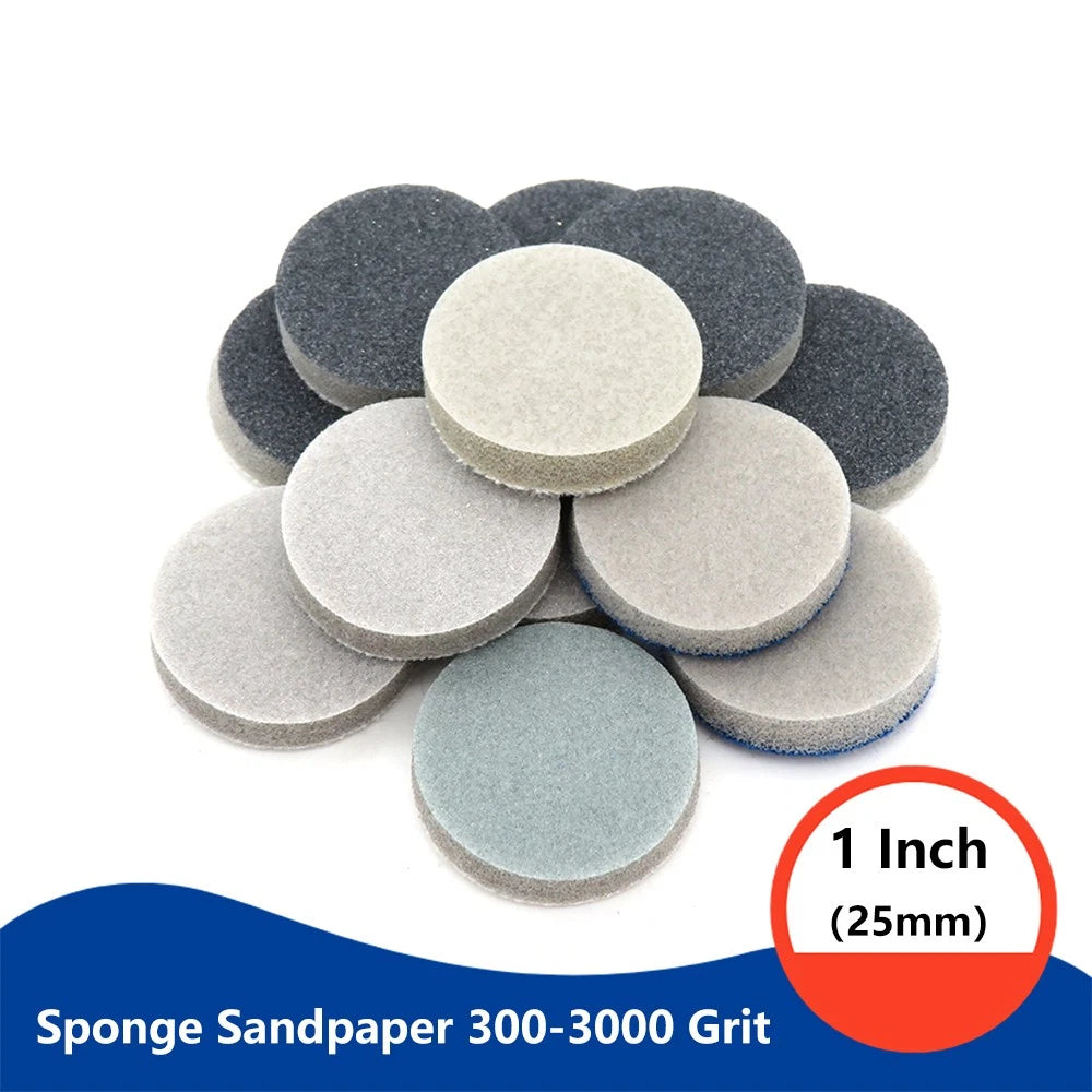 1 Inch（25mm）Hook & Loop Sponge Sandpaper Wet and Dry Sanding Discs 300-3000 Grit