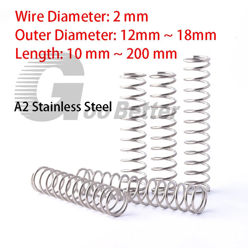 Compression Pressure Spring Wireφ 2mm Length 10~200mm Stainless Steel OD 12~18mm