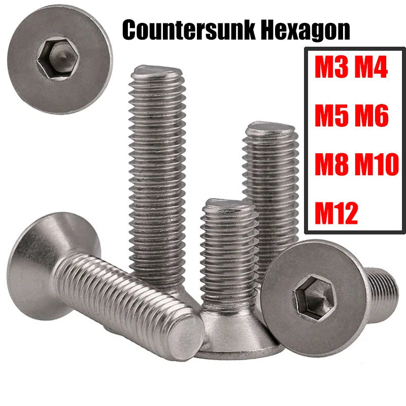 M3–M12 Countersunk Hex Socket Screws – 316 Stainless Steel (A4), DIN7991, 4–100mm