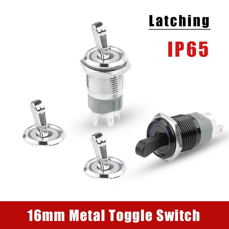 16mm Metal Toggle Switch – 15A 2-Position ON/OFF with LED Indicator, IP65 Waterproof