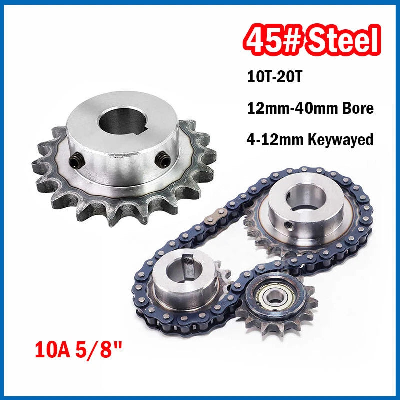 10A 5/8" Roller Chain Sprocket 12mm-40mm Bore 45# Steel 10T-20T 4-12mm Keywayed