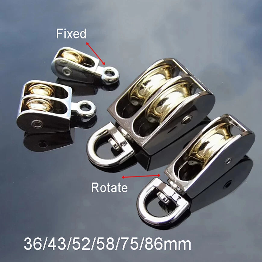 Metal Single Double Sheave Pulley Brass Wheel Swivel-Fixed Eye Lifting Rope