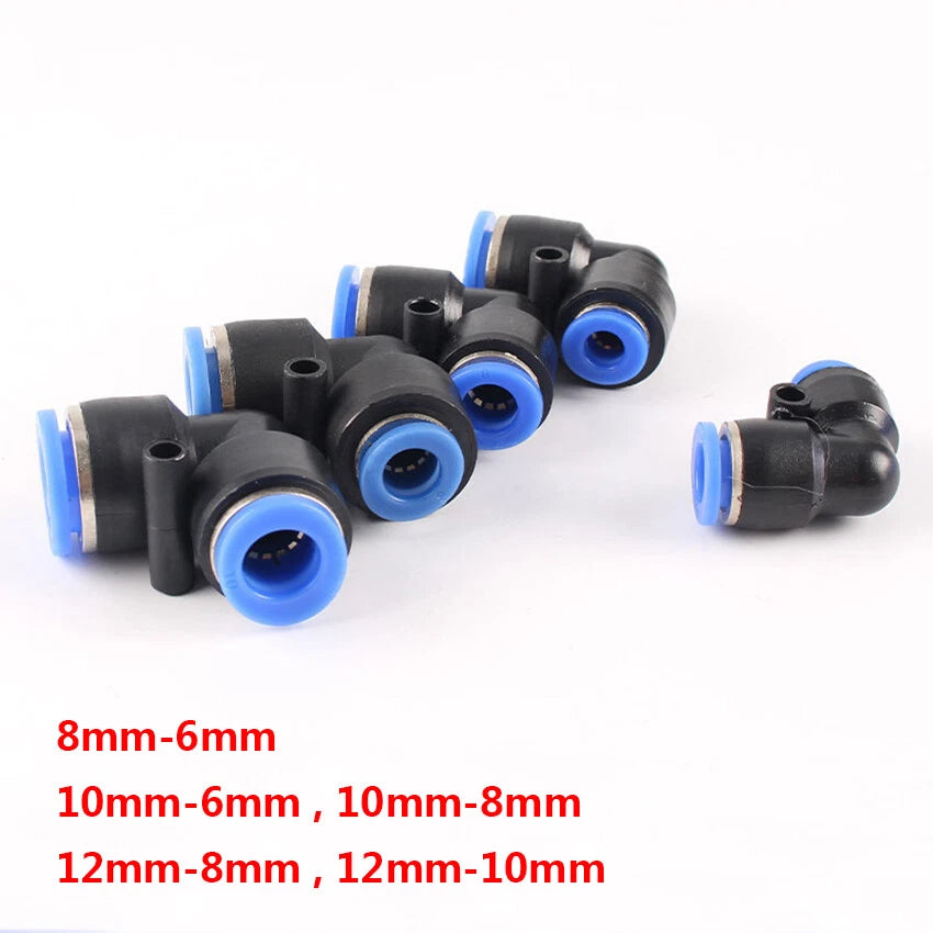 90° Elbow Push to Connect Pneumatic Hose Fitting — Reducing Connector 6mm to 12mm