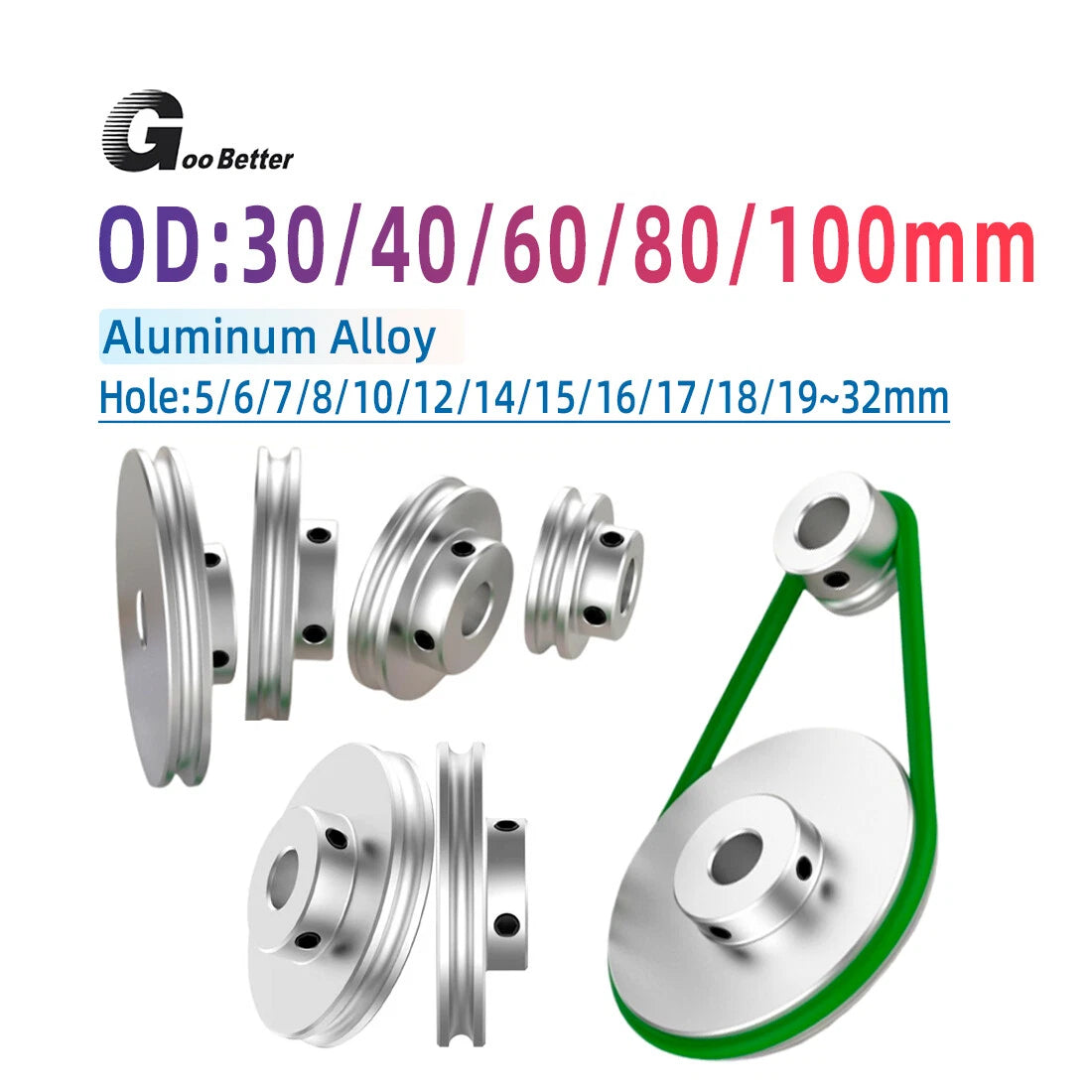 Aluminium U Pulley Single-Slot OD 30mm~100mm for Motor Machine 8MM PU Round Belt
