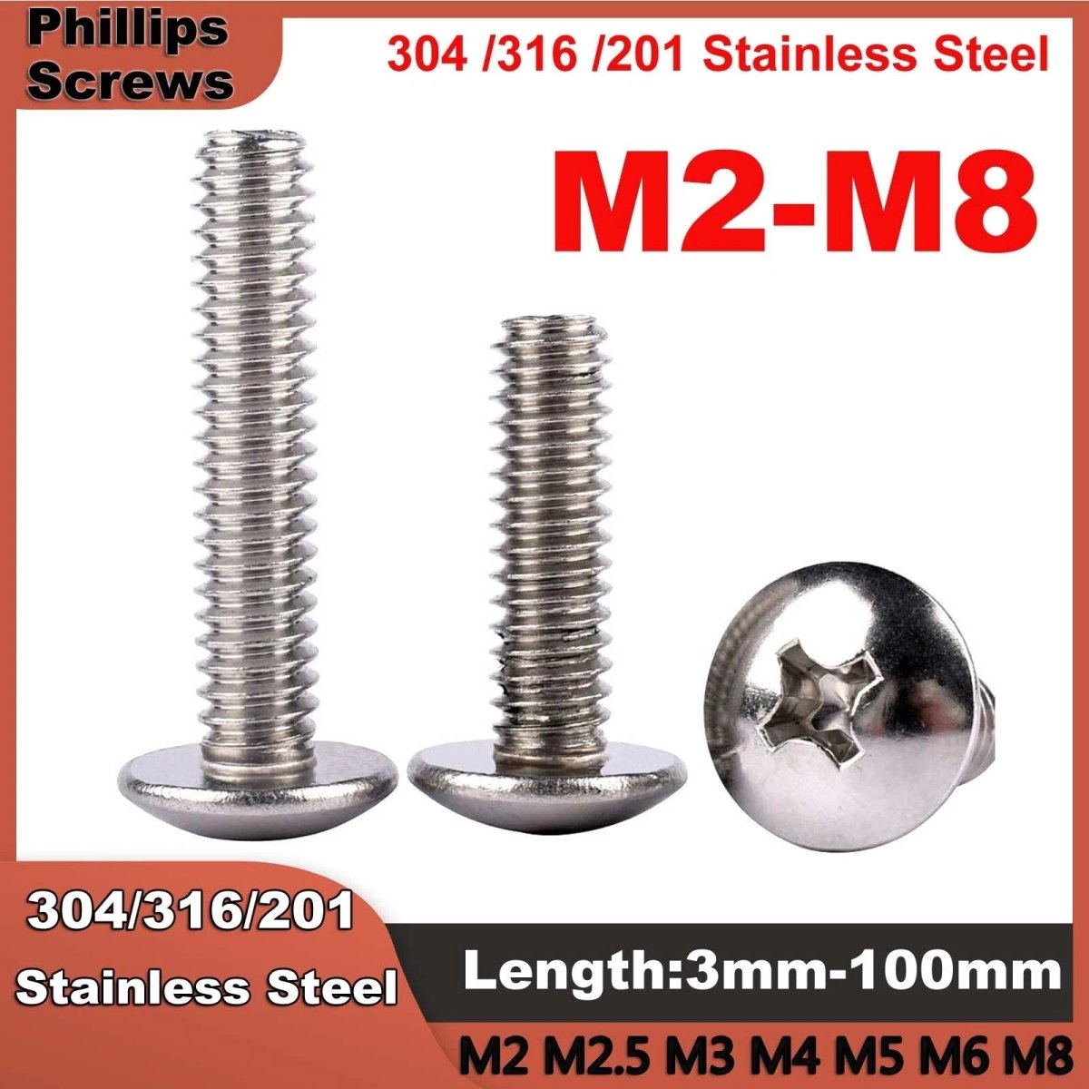 M2–M8 Stainless Steel Phillips Truss Head Machine Screws | 201 / 304 / 316 - HomeDIYer