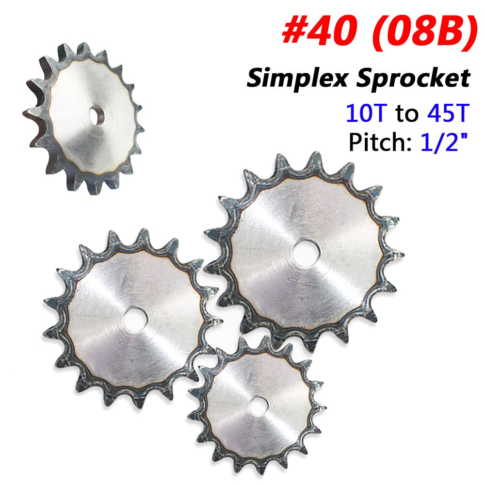 Flat Simplex Sprockets for #40 ( 08B ) Roller Chain, 9T to 60T, Pitch 1/2 Inch