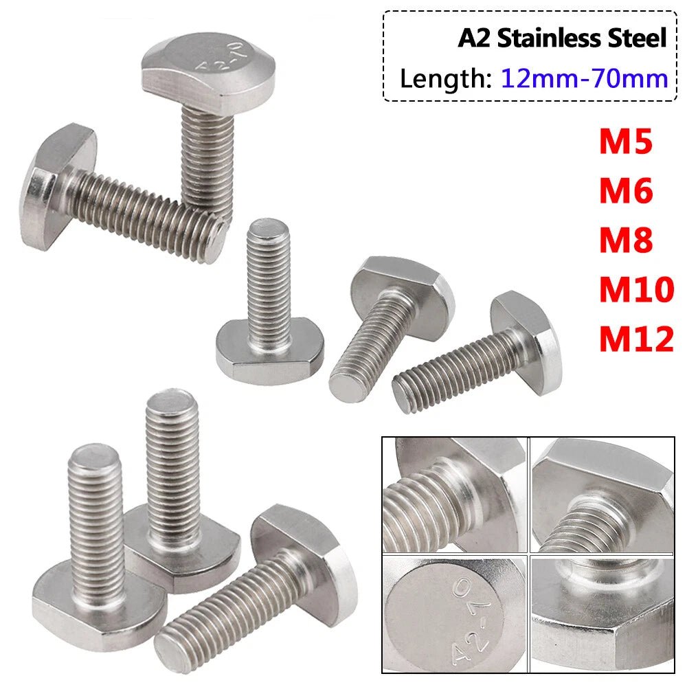 A2 Stainless Steel T - Slot Bolts | M5 M6 M8 M10 M12 | 12mm–70mm | T - Track Bolts - HomeDIYer