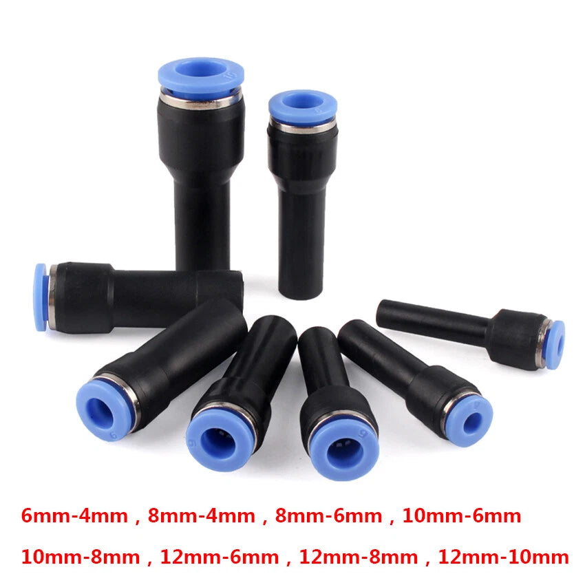Reducing Push-In Straight Pneumatic Hose Fittings | 6–12mm Quick Connect Adapters