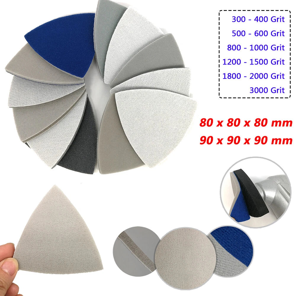 80/90 mm Triangular Sanding Disc Sponge Polishing Hook Loop Sandpaper 300#-3000#