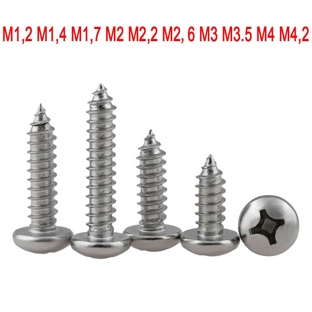 M1.2 M1.4 M1.7 M2 M2.2 M2.6 M3 M3.5 M4 M4.2 Pan Head Self Tapping Screws – 304 Stainless Steel
